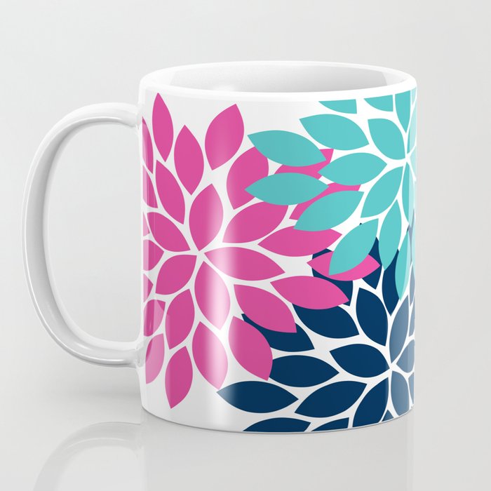 Bold Colorful Hot Pink Turquoise Navy Dahlia Flower Burst Petals Coffee Mug Gallery Image 3