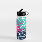 Bold Colorful Hot Pink Turquoise Navy Dahlia Flower Burst Petals Water Bottle Gallery Image 1