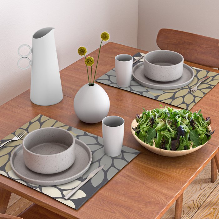 Bold Colorful Gold Ivory Charcoal Grey Dahlia Flower Burst Petals Placemat Gallery Image 2