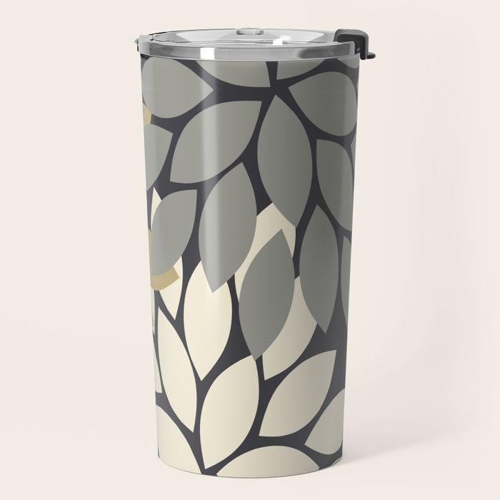 Bold Colorful Gold Ivory Charcoal Grey Dahlia Flower Burst Petals Travel Mug Gallery Image 2