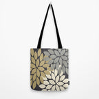 Bold Colorful Gold Ivory Charcoal Grey Dahlia Flower Burst Petals Tote Bag Gallery Image 2