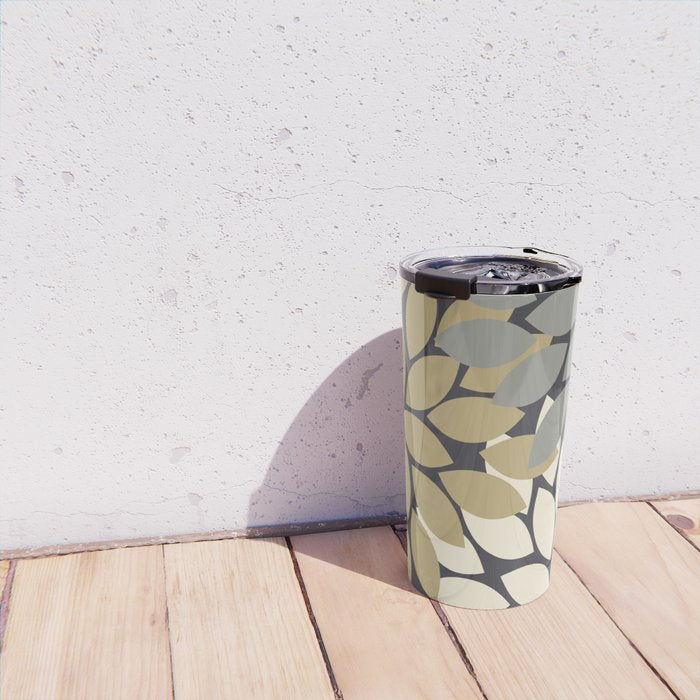Bold Colorful Gold Ivory Charcoal Grey Dahlia Flower Burst Petals Travel Mug Gallery Image 4
