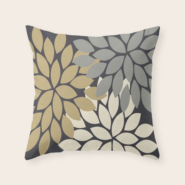 Bold Colorful Gold Ivory Charcoal Grey Dahlia Flower Burst Petals Throw Pillow Gallery Image 6