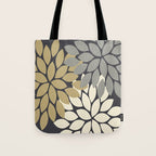 Bold Colorful Gold Ivory Charcoal Grey Dahlia Flower Burst Petals Tote Bag Gallery Image 1