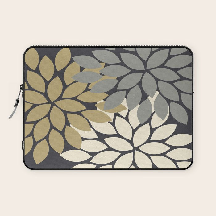 Bold Colorful Gold Ivory Charcoal Grey Dahlia Flower Burst Petals Laptop Sleeve Gallery Image 1