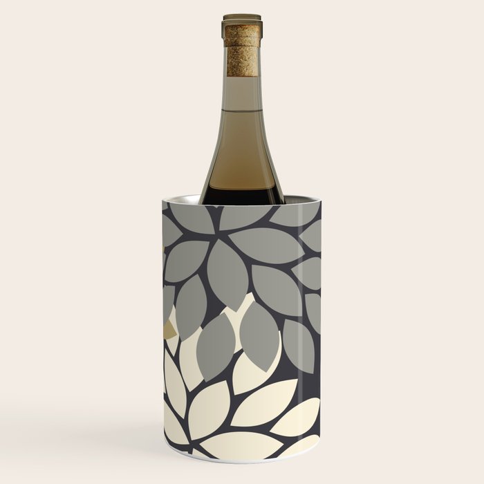 Bold Colorful Gold Ivory Charcoal Grey Dahlia Flower Burst Petals Wine Chiller Gallery Image 3
