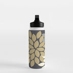 Bold Colorful Gold Ivory Charcoal Grey Dahlia Flower Burst Petals Water Bottle Gallery Image 3
