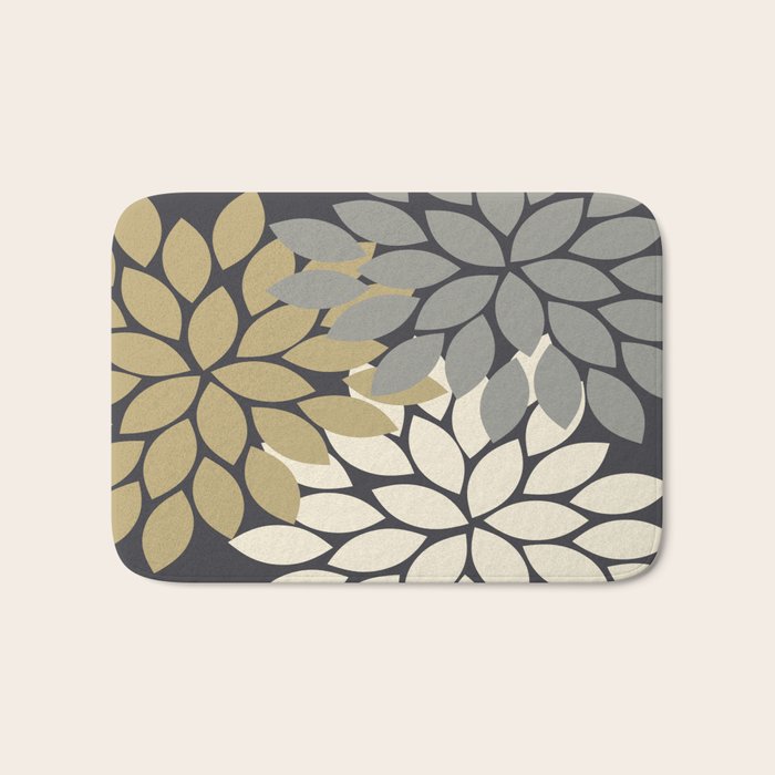 Bold Colorful Gold Ivory Charcoal Grey Dahlia Flower Burst Petals Bath Mat Gallery Image 1