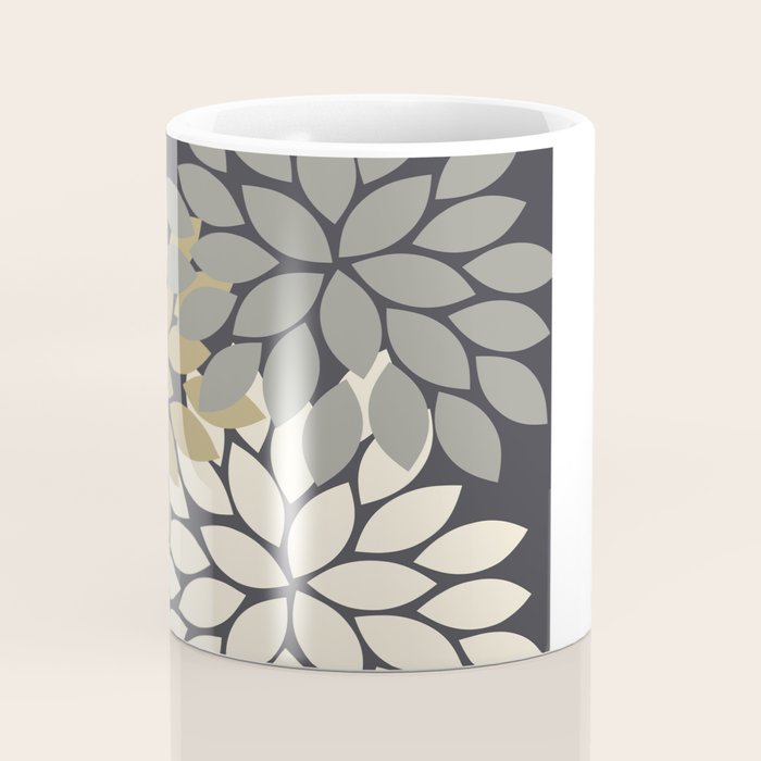 Bold Colorful Gold Ivory Charcoal Grey Dahlia Flower Burst Petals Coffee Mug Gallery Image 4