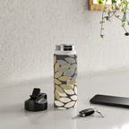 Bold Colorful Gold Ivory Charcoal Grey Dahlia Flower Burst Petals Water Bottle Gallery Image 4