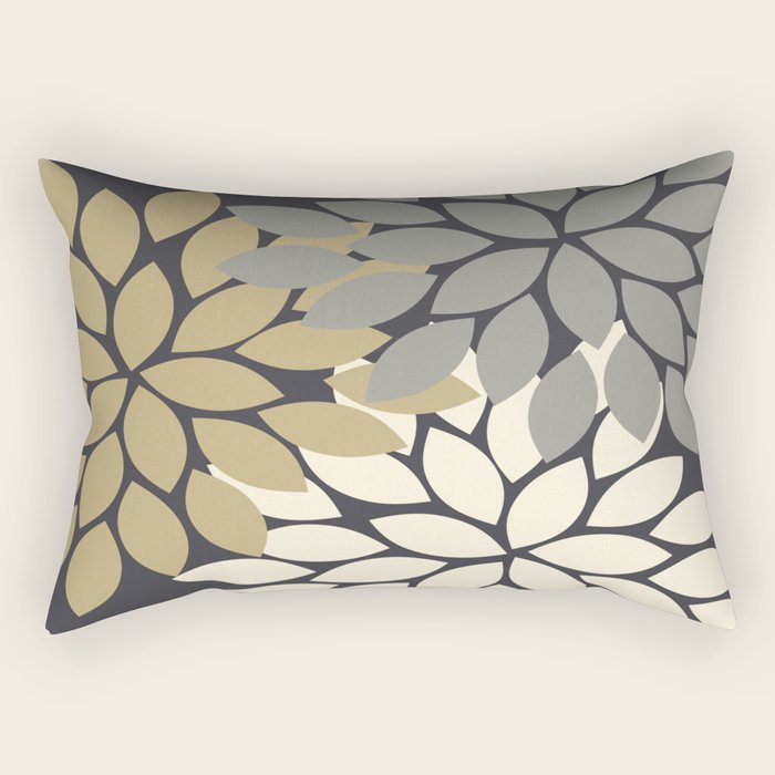 Bold Colorful Gold Ivory Charcoal Grey Dahlia Flower Burst Petals Rectangular Pillow Gallery Image 1