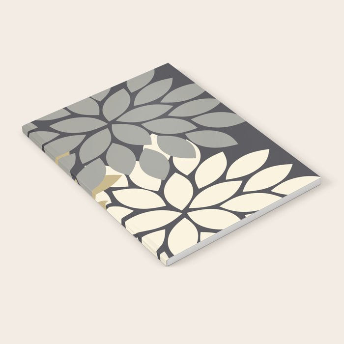 Bold Colorful Gold Ivory Charcoal Grey Dahlia Flower Burst Petals Notebook Gallery Image 2