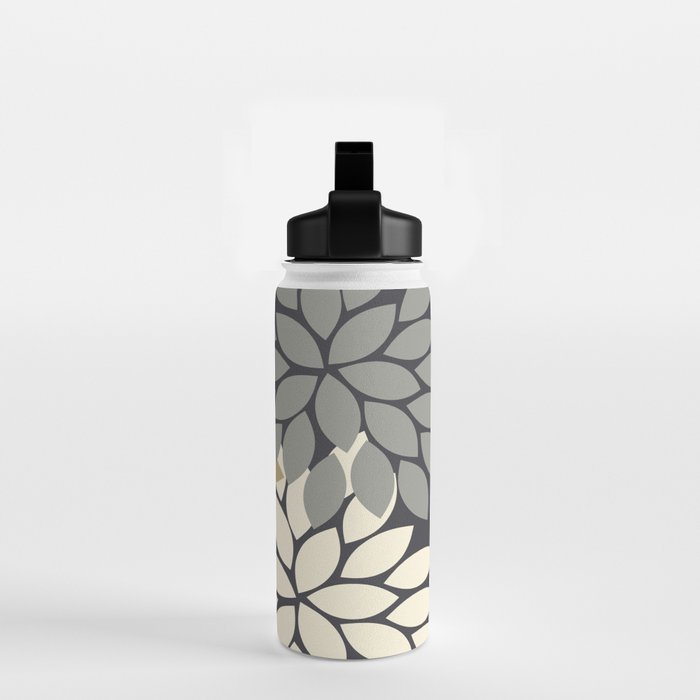 Bold Colorful Gold Ivory Charcoal Grey Dahlia Flower Burst Petals Water Bottle Gallery Image 2