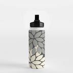Bold Colorful Gold Ivory Charcoal Grey Dahlia Flower Burst Petals Water Bottle Gallery Image 2