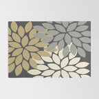 Bold Colorful Gold Ivory Charcoal Grey Dahlia Flower Burst Petals Rug Gallery Image 2