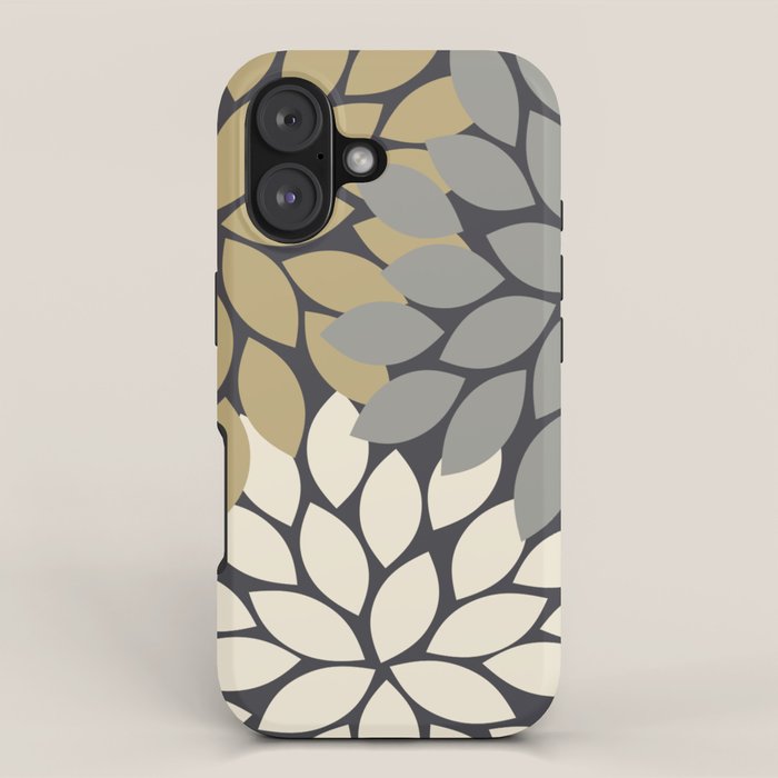 Bold Colorful Gold Ivory Charcoal Grey Dahlia Flower Burst Petals iPhone Case Gallery Image 1
