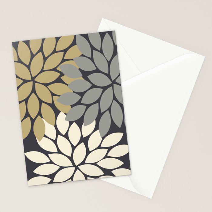 Bold Colorful Gold Ivory Charcoal Grey Dahlia Flower Burst Petals Stationery Card Gallery Image 2
