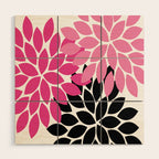 Bold Colorful Hot Pink Black Dahlia Flower Burst Petals Wood Wall Art Gallery Image 1