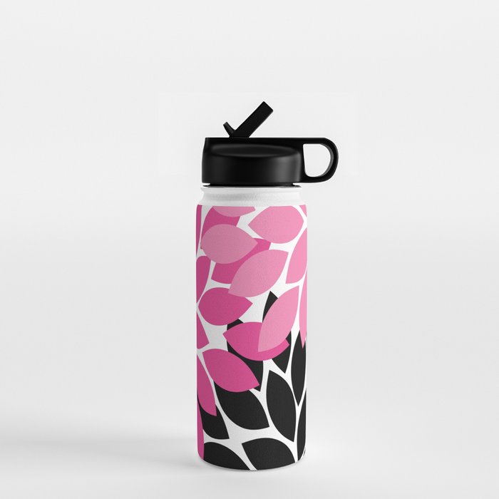 Bold Colorful Hot Pink Black Dahlia Flower Burst Petals Water Bottle Gallery Image 1