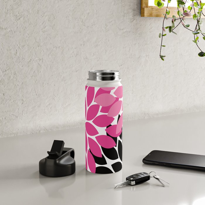 Bold Colorful Hot Pink Black Dahlia Flower Burst Petals Water Bottle Gallery Image 4