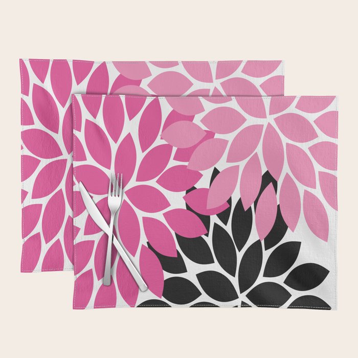 Bold Colorful Hot Pink Black Dahlia Flower Burst Petals Placemat Gallery Image 1