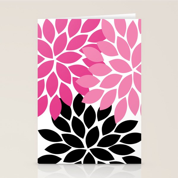 Bold Colorful Hot Pink Black Dahlia Flower Burst Petals Stationery Card Gallery Image 1
