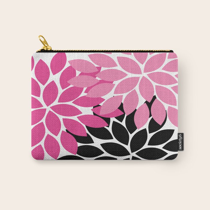 Bold Colorful Hot Pink Black Dahlia Flower Burst Petals Carry All Pouch Gallery Image 1