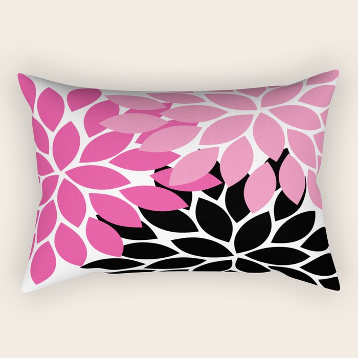 Bold Colorful Hot Pink Black Dahlia Flower Burst Petals Rectangular Pillow Gallery Image 2