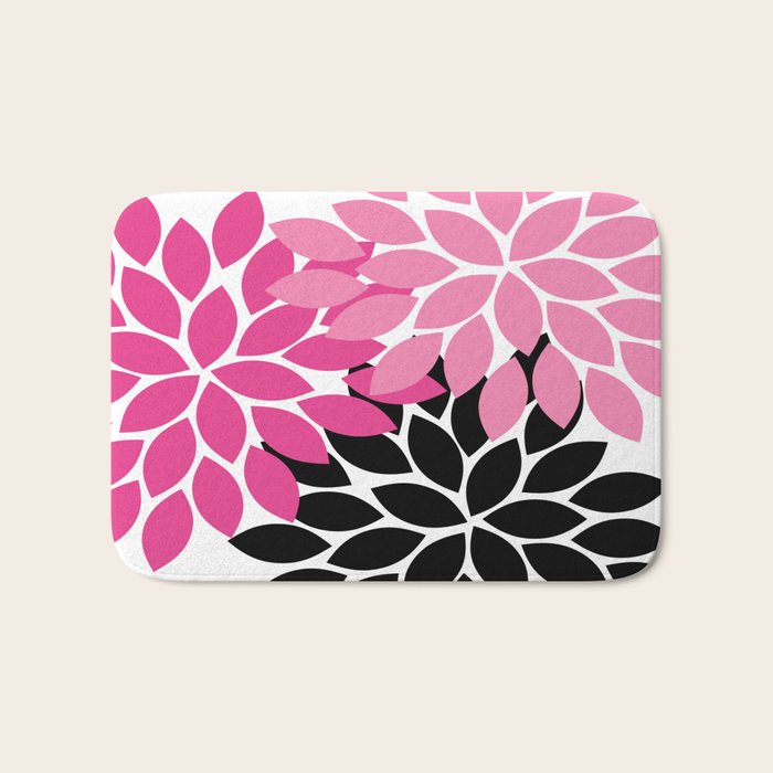Bold Colorful Hot Pink Black Dahlia Flower Burst Petals Bath Mat Gallery Image 1