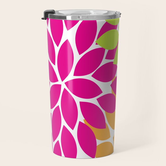 Bold Colorful Hot Pink Lime Orange Dahlia Flower Burst Petals Travel Mug Gallery Image 3