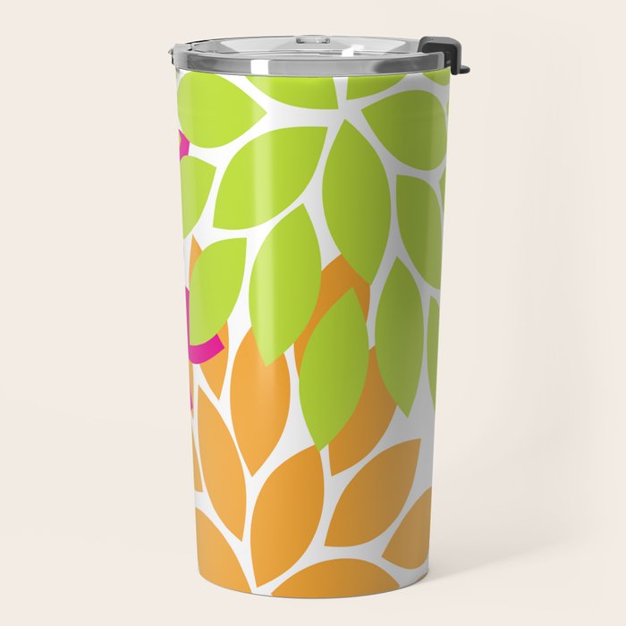 Bold Colorful Hot Pink Lime Orange Dahlia Flower Burst Petals Travel Mug Gallery Image 2