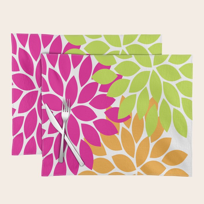 Bold Colorful Hot Pink Lime Orange Dahlia Flower Burst Petals Placemat Gallery Image 1
