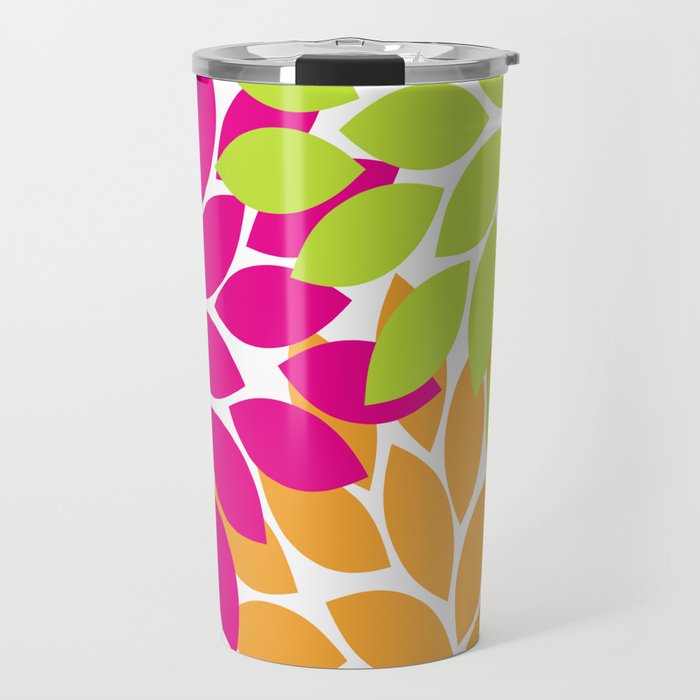 Bold Colorful Hot Pink Lime Orange Dahlia Flower Burst Petals Travel Mug Gallery Image 1