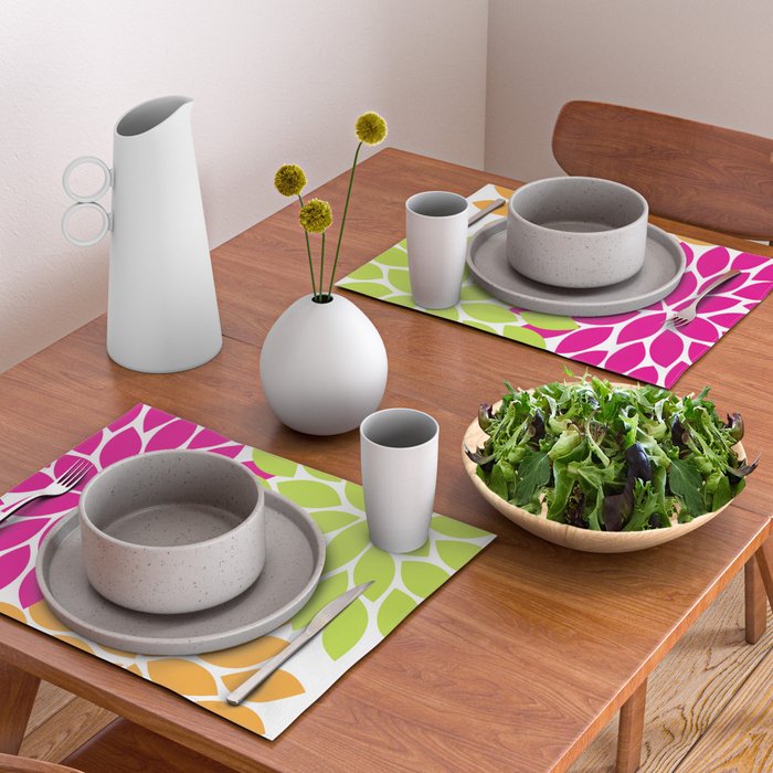 Bold Colorful Hot Pink Lime Orange Dahlia Flower Burst Petals Placemat Gallery Image 2