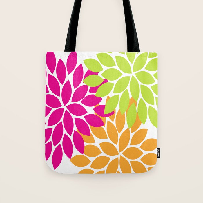 Bold Colorful Hot Pink Lime Orange Dahlia Flower Burst Petals Tote Bag Gallery Image 1