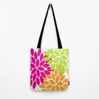 Bold Colorful Hot Pink Lime Orange Dahlia Flower Burst Petals Tote Bag Gallery Image 2