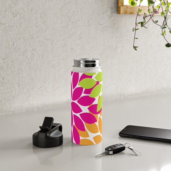 Bold Colorful Hot Pink Lime Orange Dahlia Flower Burst Petals Water Bottle Gallery Image 4