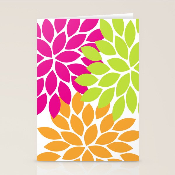 Bold Colorful Hot Pink Lime Orange Dahlia Flower Burst Petals Stationery Card Gallery Image 1