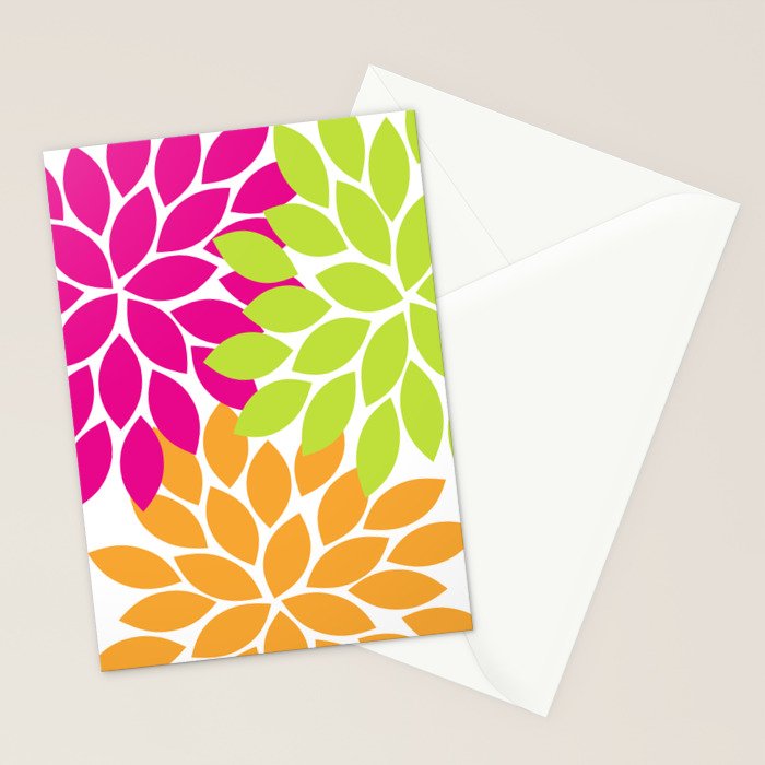 Bold Colorful Hot Pink Lime Orange Dahlia Flower Burst Petals Stationery Card Gallery Image 2