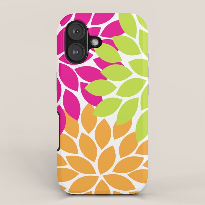 Bold Colorful Hot Pink Lime Orange Dahlia Flower Burst Petals iPhone Case Gallery Image 1