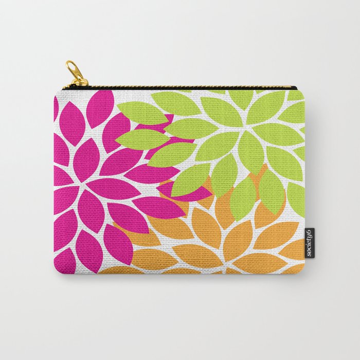 Bold Colorful Hot Pink Lime Orange Dahlia Flower Burst Petals Carry All Pouch Gallery Image 1