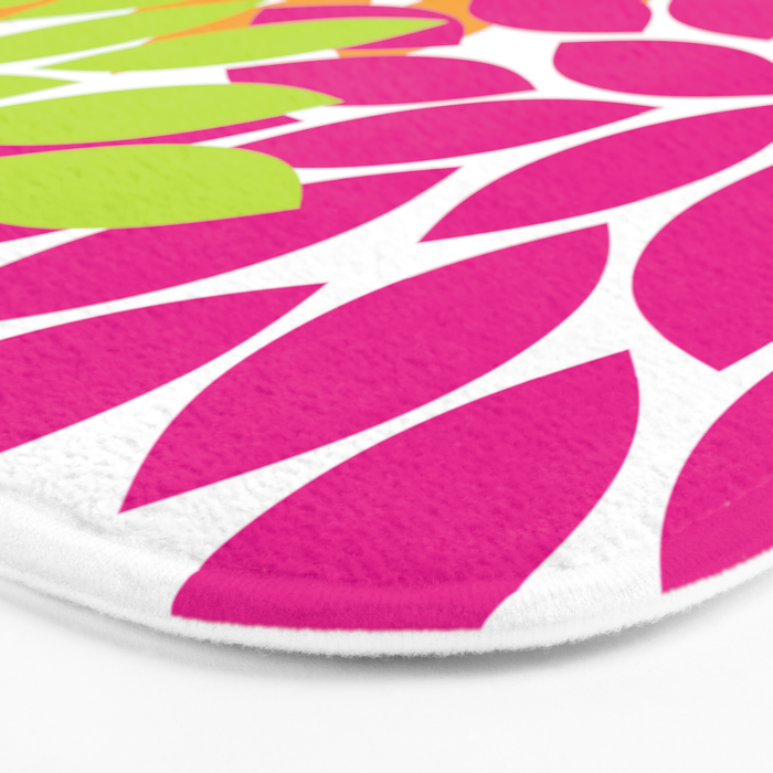 Bold Colorful Hot Pink Lime Orange Dahlia Flower Burst Petals Bath Mat Gallery Image 3