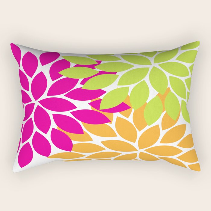 Bold Colorful Hot Pink Lime Orange Dahlia Flower Burst Petals Rectangular Pillow Gallery Image 1