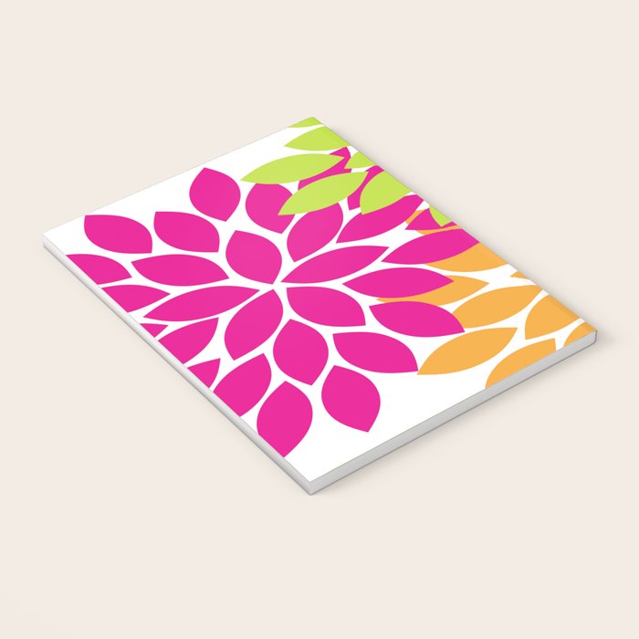 Bold Colorful Hot Pink Lime Orange Dahlia Flower Burst Petals Notebook Gallery Image 3