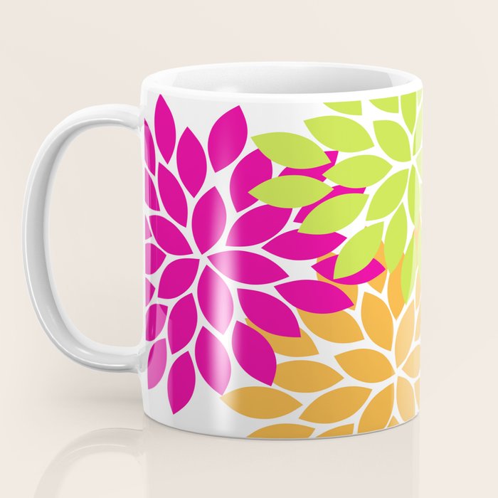Bold Colorful Hot Pink Lime Orange Dahlia Flower Burst Petals Coffee Mug Gallery Image 3