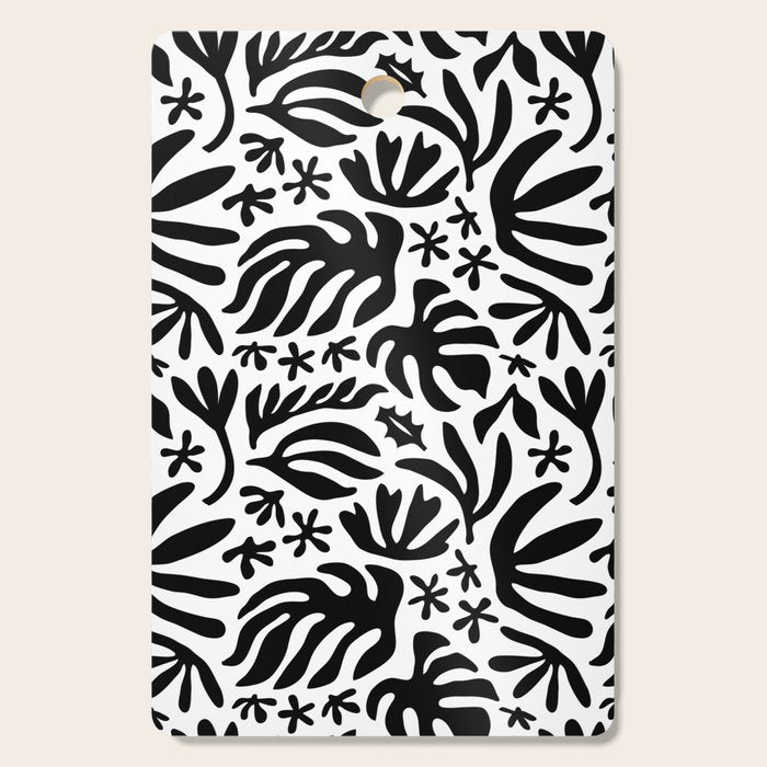 Black and white tropical summer nature pattern Cutting Board Gallery Image 1