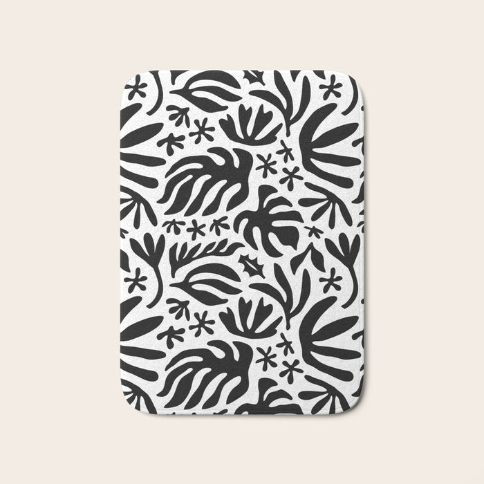Black and white tropical summer nature pattern Bath Mat Gallery Image 1
