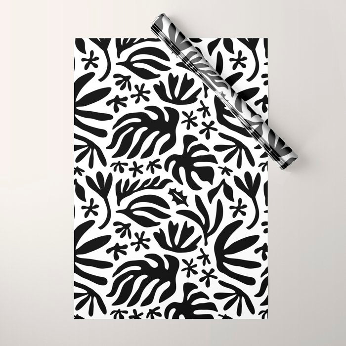 Black and white tropical summer nature pattern Wrapping Paper Gallery Image 1