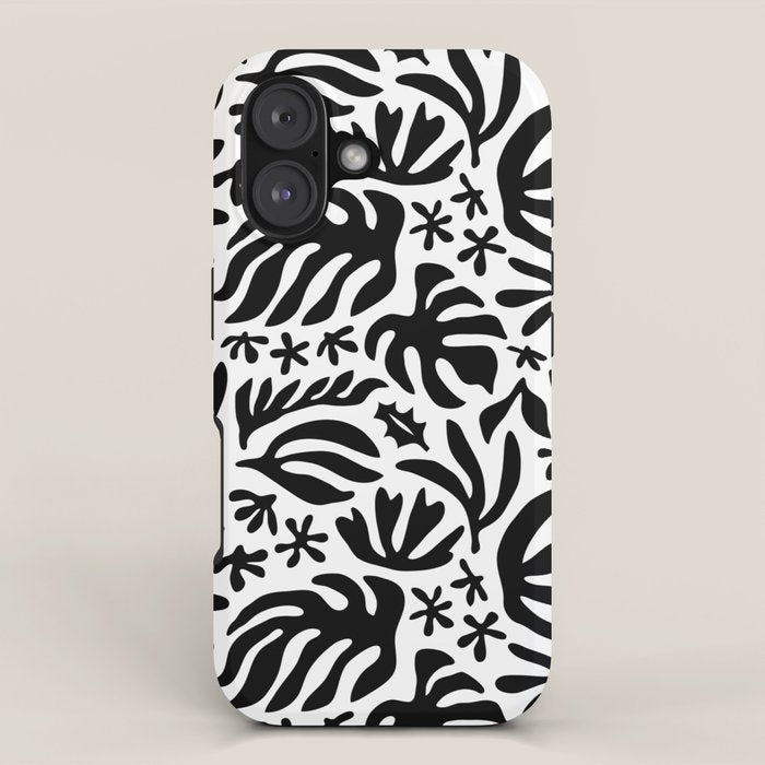 Black and white tropical summer nature pattern iPhone Case Gallery Image 1