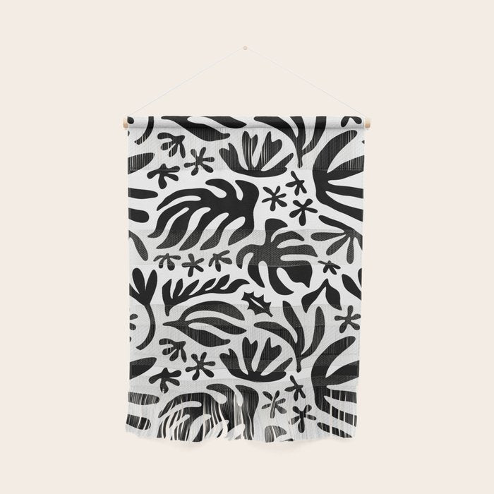 Black and white tropical summer nature pattern Wall Hanging Gallery Image 1